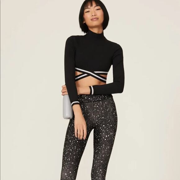 MICHI Black White Apex Ribbed cropped mock neck striped straps cutout Top XS - Picture 1 of 10